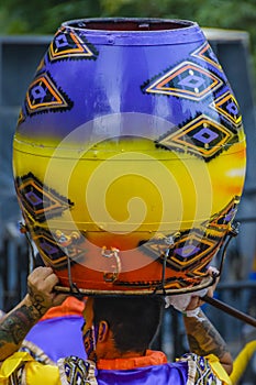 Candombe drummer waiting to calls parade, montevideo, uruguay