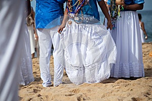 Candomble fans are paying tribute to Iemanja on Rio Vermelho beach, in the city of Salvador, Bahia