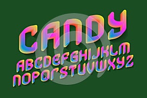Candy alphabet. Colorful gradient festive font. Isolated english alphabet