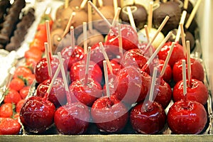 Candy apples at christmas market