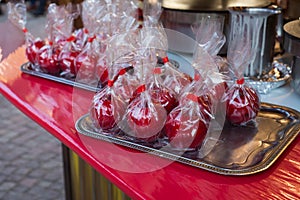 candy apples for sale at the christmas market