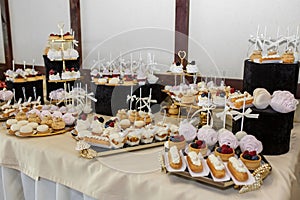 Candy bar. Food at event. Luxurious Dessert Table at Elegant Catering Event