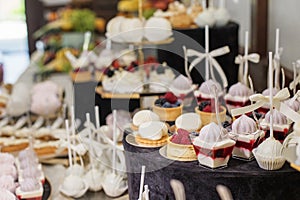 Candy bar. Food at event. Luxurious Dessert Table at Elegant Catering Event