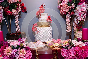 Candy bar. Table with sweets, candies, dessert