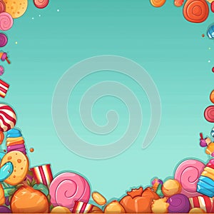 Candy border on turquoise background