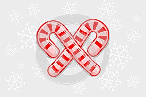 Candy Cane on a background with snowflakes