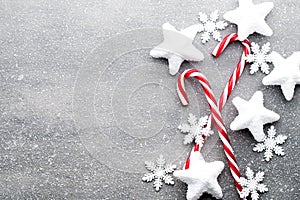 Candy cane. Christmas decors with gray background.