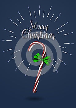 Candy cane drawing illustration with merry christmas greeting text background