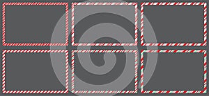 Candy cane  frames  set christmas. Collection of Xmas striped border with copyspace. Rectangle background for banner or christmas