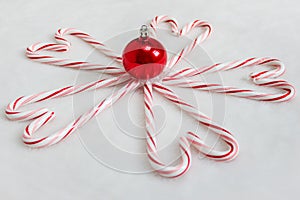 Candy Cane Hearts and Red Christmas Ornament