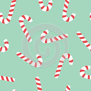 Candy cane holiday seamless pattern. Merry Christmas and Happy New Year design. Colorful vector illustration