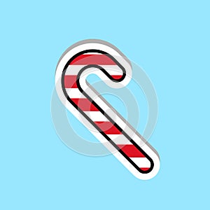 Candy Cane Icon Traditional Christmas Lolly Sticker Concept