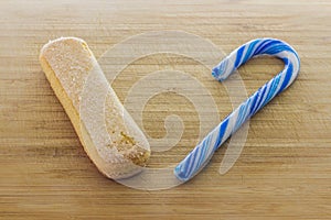 Candy cane and ladyfinger biscuit
