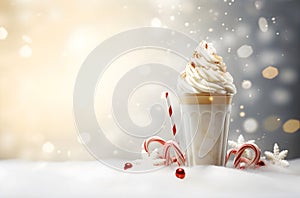 Candy cane latte in the snow Christmas theme