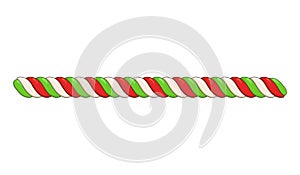 Candy cane line divider isolated on white background. xmas twisted peppermint cane border design Traditional christmas sweet