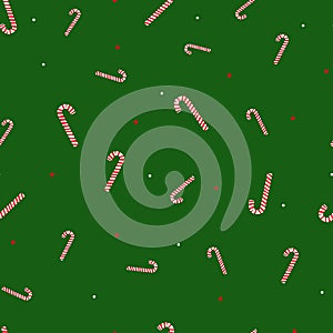 Candy cane pattern with red and white circles on a green background. Vector. Illustration