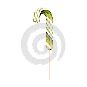 Candy cane striped on a stick in Christmas colours isolated on a white background