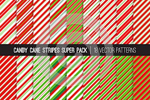 Candy Cane Stripes Vector Patterns in Red, White and Lime Green.