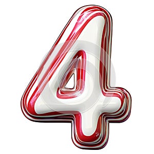 candy cane style 4 number Realistic 3D on white background photo