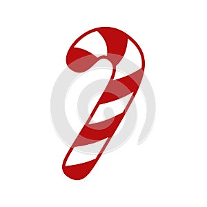 Candy cane - vector icon. Christmas candy cane with red and white stripes. Peppermint candy cane isolated