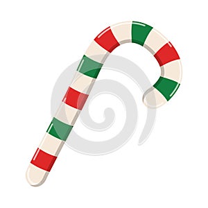 Candy cane Vector illustration isolated on white background. Christmas striped stick candy sweet traditional gift. Holiday xmax