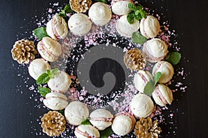 Candy Cane and White Chocolate Macaron Wreath