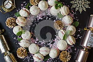 Candy Cane and White Chocolate Macaron Wreath