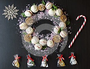 Candy Cane and White Chocolate Macaron Wreath