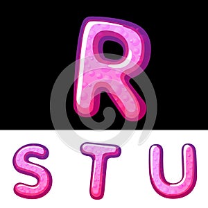 Candy cartoon font. Vector illustration letters set on the dark background