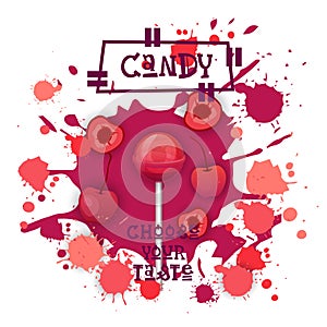 Candy Cherry Lolly Dessert Colorful Icon Choose Your Taste Cafe Poster