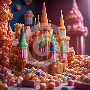 A candy-coated castle made entirely of sweets, guarded by gummy bear sentinels2