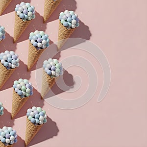 Candy cones pastel sweets create playful pattern background