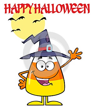 Candy Corn Cartoon Character With A Witch Hat