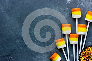 Candy corn marshmallow pops Halloween food recipe background