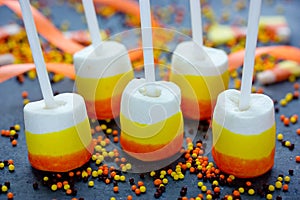 Candy corn marshmallow pops - treat on Halloween party