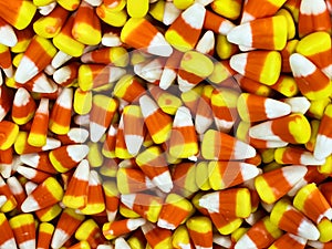 Candy corn, small pyramid-shaped candy, Orange, Yellow, White