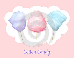 Candy floss cotton bilberry, cherry, plum candies