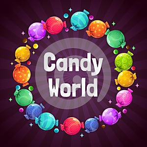 Candy frame. Sweet background template. Vector illustration.