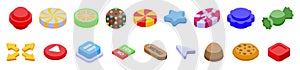 Candy game icons set isometric vector. Sweet ball gui