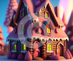 Candy Gingerbread House, Generative AI Illustration