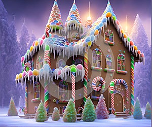 Candy Gingerbread House, Generative AI Illustration