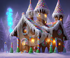 Candy Gingerbread House, Generative AI Illustration