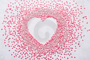 Candy heart background for Valentines Day. Copy space