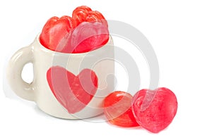 Candy hearts in love cup