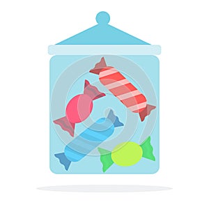 Candy jar vector flat material design isolated object on white background.