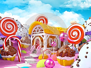 Candy land with fantasy house