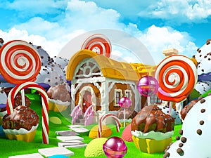 Candy land with fantasy house