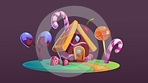 Candy land house. Sweet chocolate cartoon game set