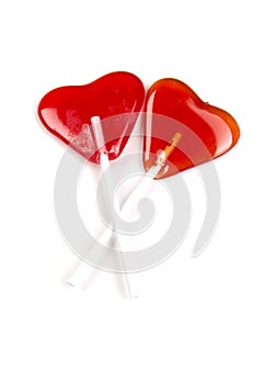 Candy lollipop in the shape of a heart, isolate on a white background