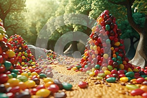 A Candy Lover\'s Dream: A Forest Scene with Delicious Jellybean Trees. Generative ai